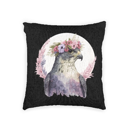 Falcon Birds Of Prey Flower Crown Floral Bird Watc Woven Pillows