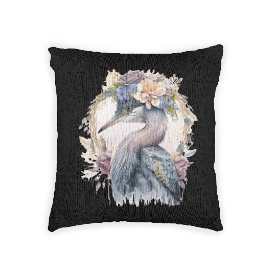 Watercolor Heron Freshwater Bird Watching Flower C Woven Pillows