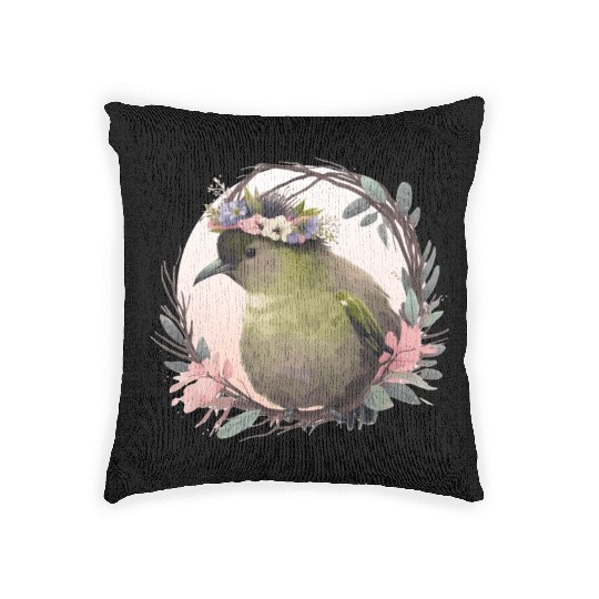 Tropical Kiwi Bird Flower Crown Floral Exotic Bird Woven Pillows