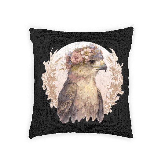 Watercolor Hawk Bird Of Prey Flower Crown Floral B Woven Pillows