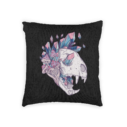 Crystal Cat Skull Woven Pillows