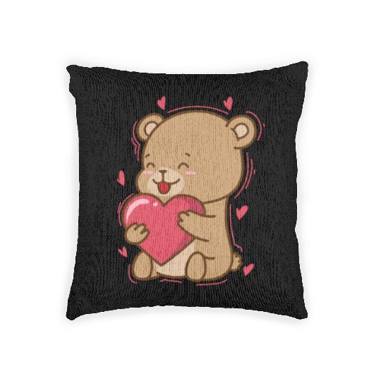 Bear is in love with Heart Forest Animal Woven Pillows