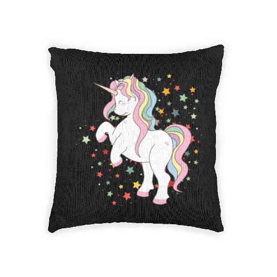 Cute Rearing Rainbow Unicorn Falling Stars Woven Pillows