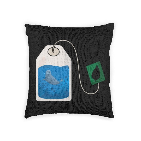 Funny seal swimming in a tea bag Woven Pillows