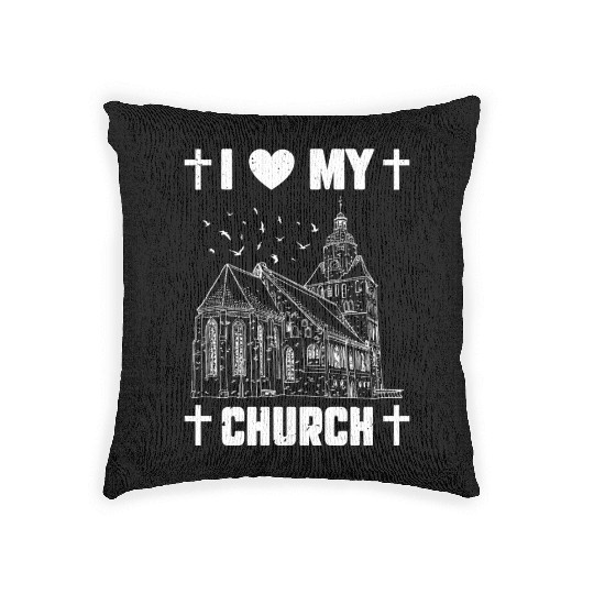 I Love My Church Funny Religious Guy Girl Church Woven Pillows