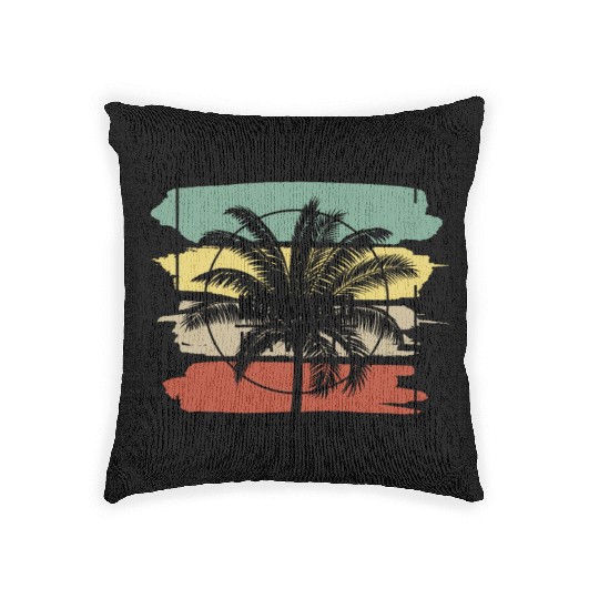 Honolulu Hawaii Palm Tree Retro Artistic Woven Pillows