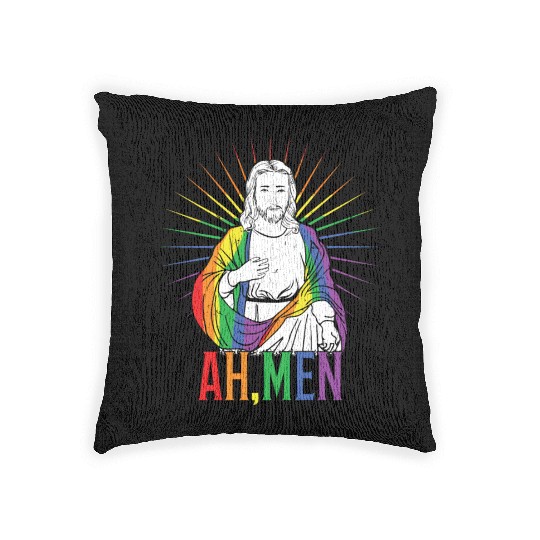 Funny Jesus Gay LGBTQ Rainbow LGBT Pride Month Woven Pillows