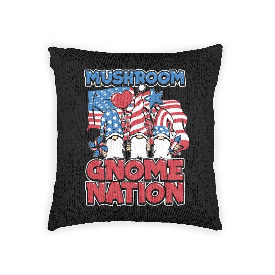 Mushroom Shrooming Us Flag Mushroom Gnome Woven Pillows
