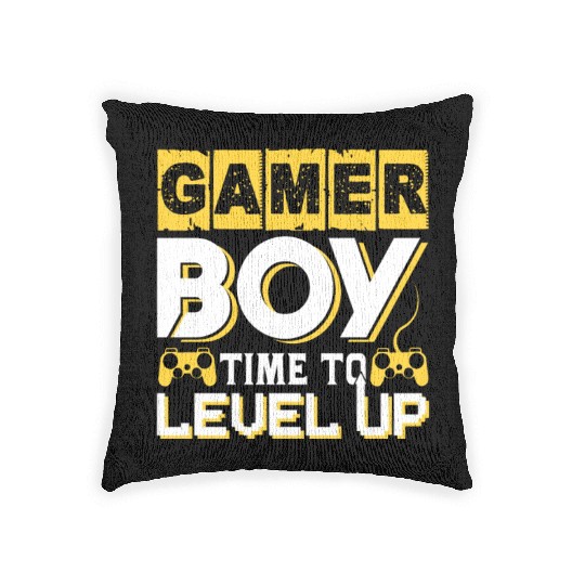 Gamer boy time to level up Woven Pillows