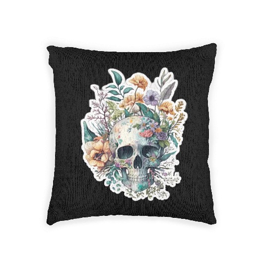 Botanical Skull Design Woven Pillows