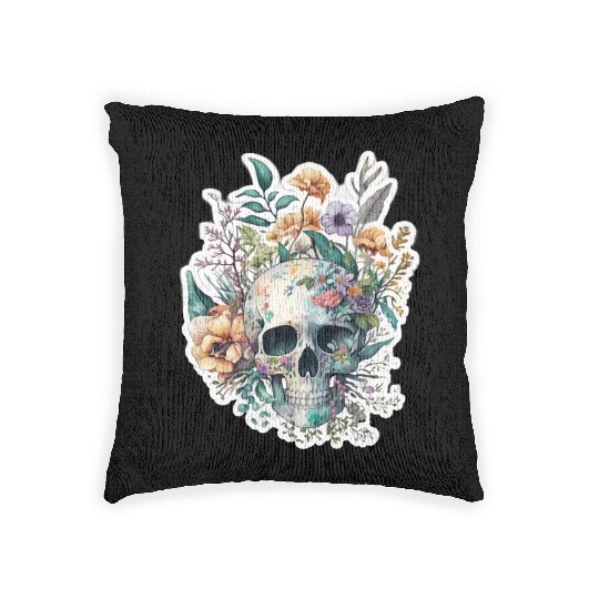 Botanical Skull Design Woven Pillows