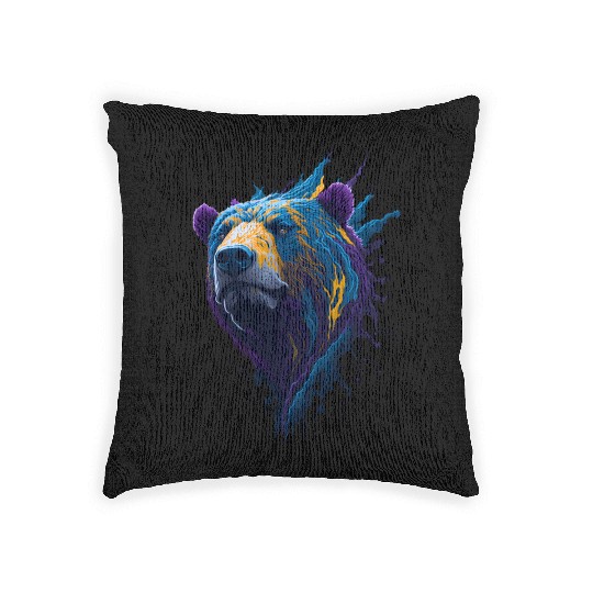 Purple and Blue Paint Splash Art Bear Head Woven Pillows