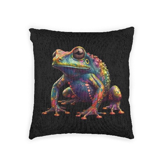 Psychedelic frog in vibrant colors dart frog Woven Pillows