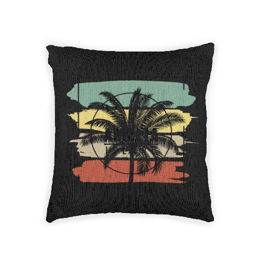 Amelia Island Florida Palm Tree Retro Artistic Woven Pillows