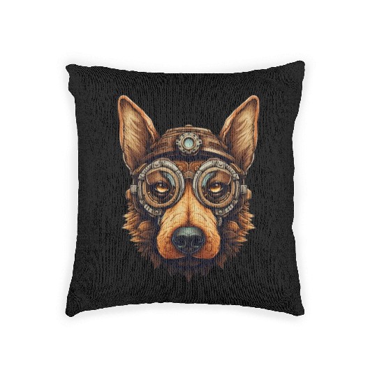 Steampunk German Shepherd Dog in Clockwork Woven Pillows