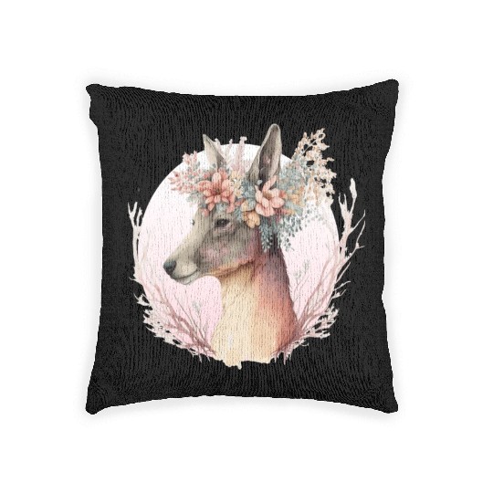 Watercolor Kangaroo Flower Crown Australian Animal Woven Pillows