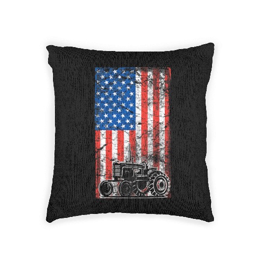 American Flag Farm Patriotic Farming Tractors Woven Pillows