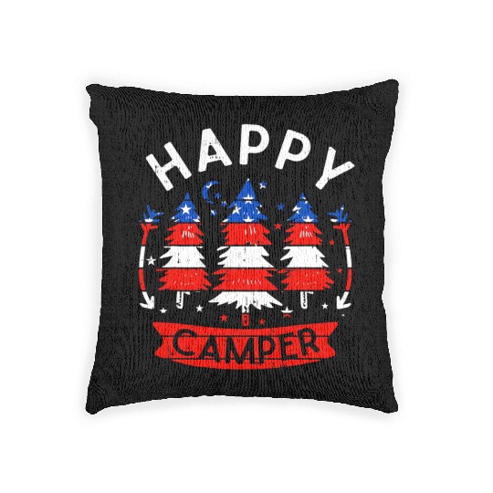 Happy Camper US Flag Patriotic 4th Of July Woven Pillows