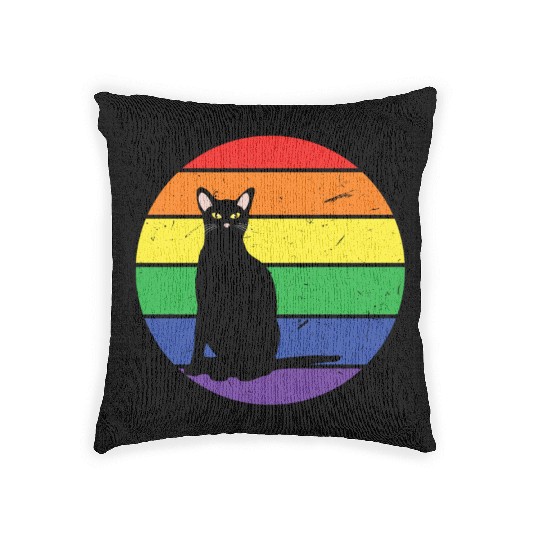 Rainbow Cat Gay LGBTQ Rainbow LGBT Pride Month Woven Pillows