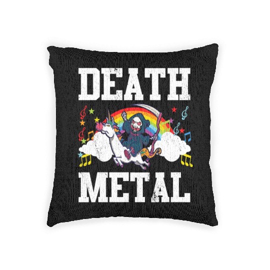 Death Metal Grim Reaper Riding A Unicorn Trick Woven Pillows