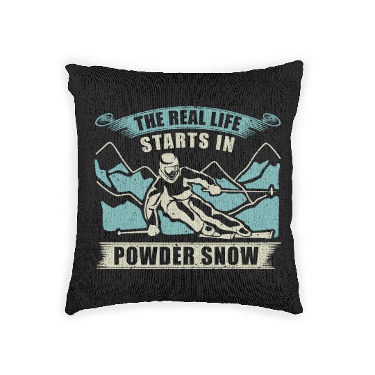 Skiing The Real Life Starts Woven Pillows