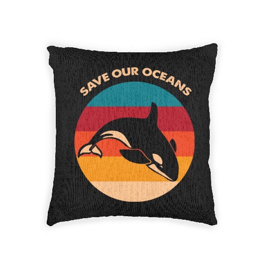 Save Our Oceans Wildlife Orca Whale Climate Change Woven Pillows