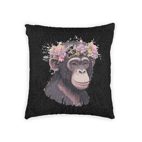 Cute Chimp Chimpanzee Flower Crown Floral Ape Monk Woven Pillows