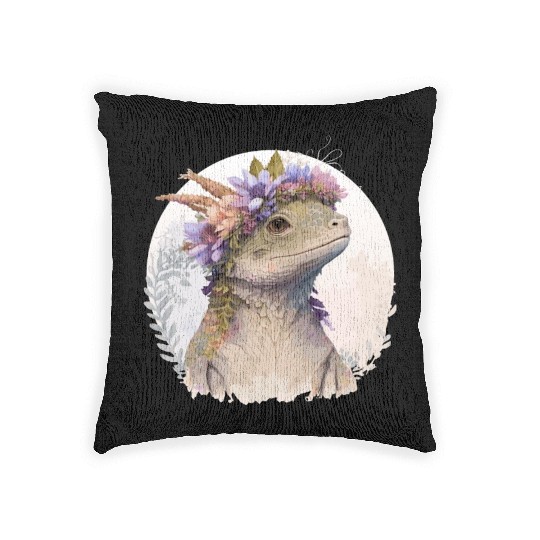 Watercolor Lizard Flower Crown Floral Reptile Love Woven Pillows