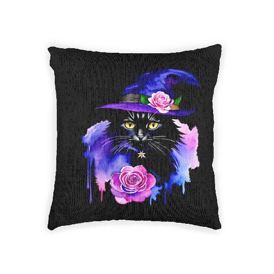 Watercolor Cat Halloween Sublimation Woven Pillows