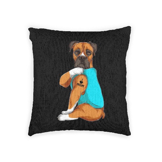 Boxer I Love Mom Tattoo Apparel Dog Mom Gifts Woven Pillows