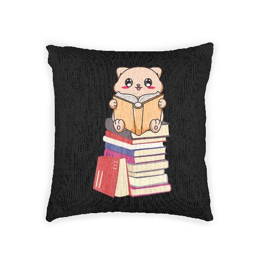 Eacher Librarian Kawaii Cats Book Lover Cat Read Woven Pillows