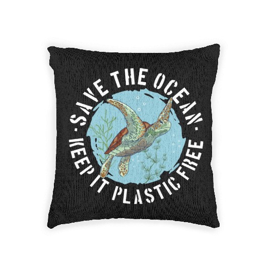 Save The Ocean Keep It Plastic Free Woven Pillows