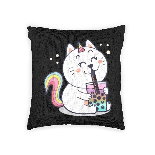 Bubble Tea Cute Kawaii Unicorn Cat Japanese Woven Pillows