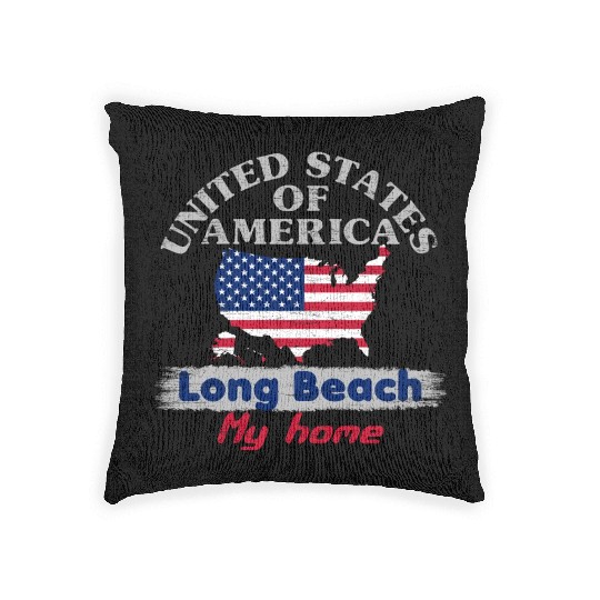 United States of America - Long Beach my home - us Woven Pillows