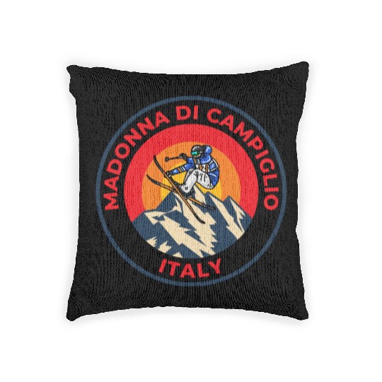 Vintage Skiing Madonna Di Campiglio Italy Sunset Woven Pillows
