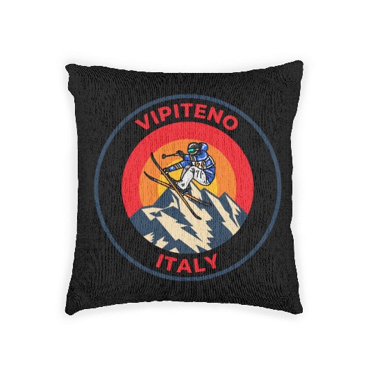 Vintage Cool Skiing in Vipiteno Italy Sunset Woven Pillows