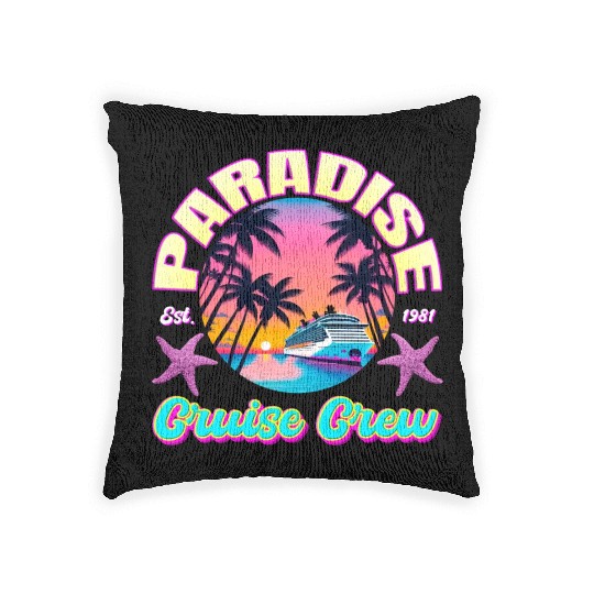 Paradise Cruise Crew-80's Miami Cruise Ship Design Woven Pillows