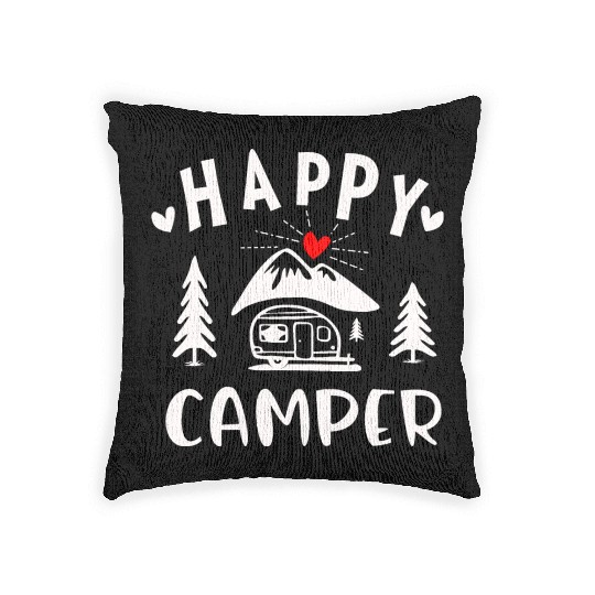 Happy Camper, Camping Woven Pillows For Women Men Kids