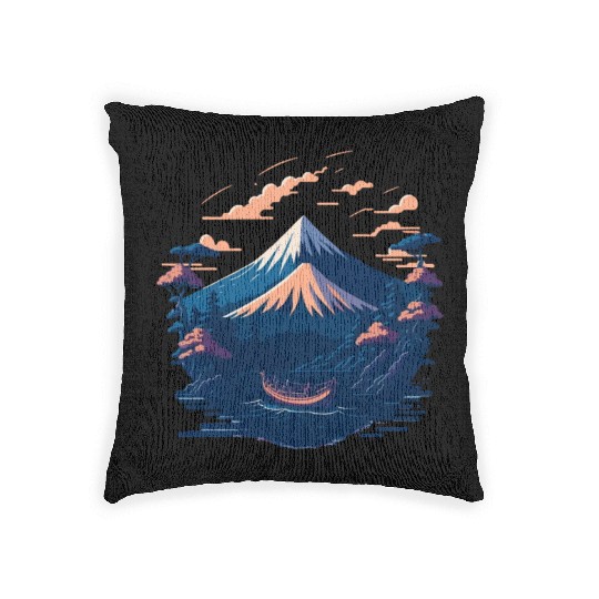 Serene Mount Fuji Sunset Peaceful River Scenery Woven Pillows