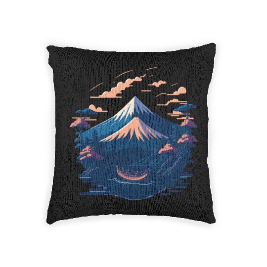 Serene Mount Fuji Sunset Peaceful River Scenery Woven Pillows