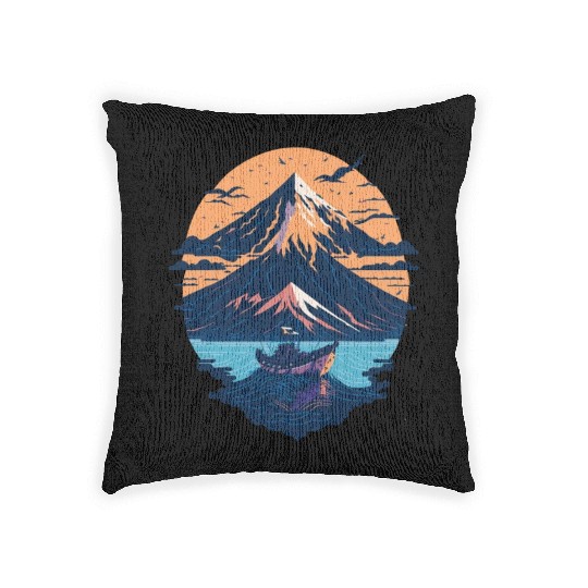Serene Mount Fuji Sunset Peaceful River Scenery Woven Pillows