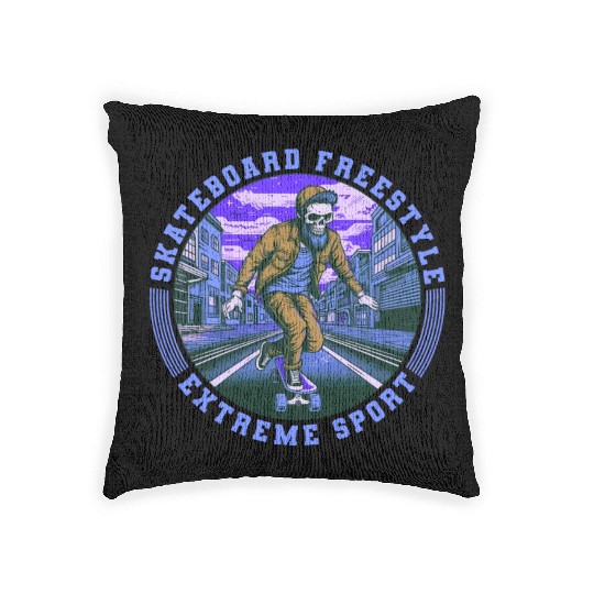 Skull Skeleton Skateboard Skater Gift Woven Pillows