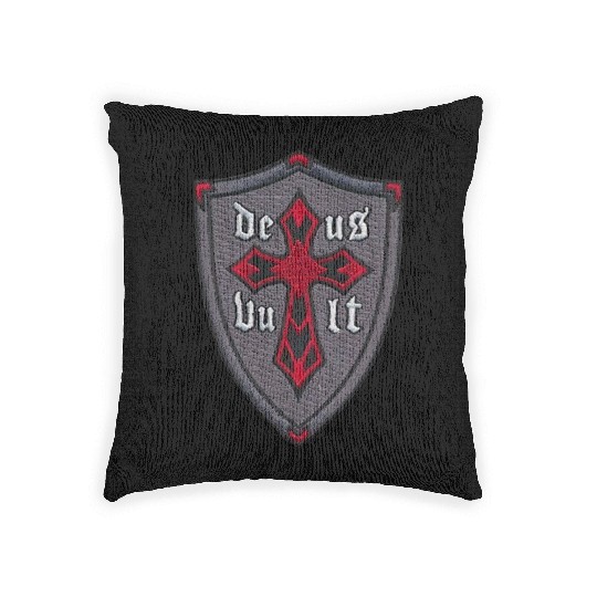 Deus Vult Cross on Shield Woven Pillows