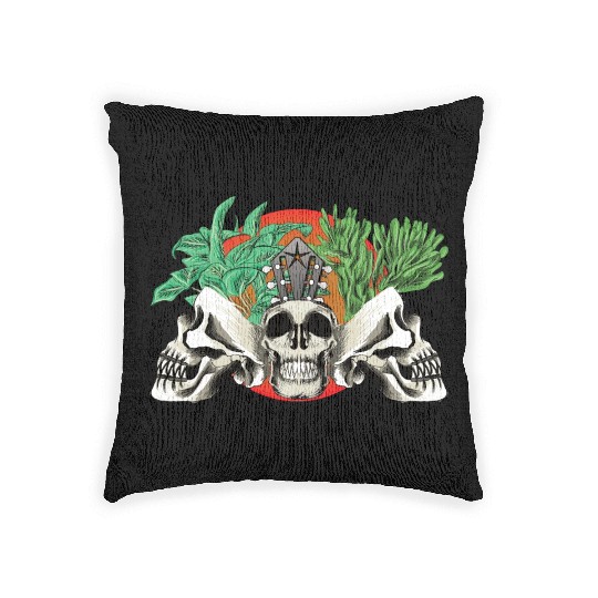 Skull Plant of the blood moon night light Woven Pillows
