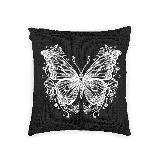 Tattoo Flower Lines Style Butterfly Woven Pillows