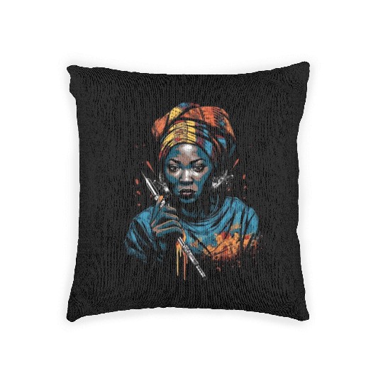 African American Nurse Afro Woman Syringe Nursing Woven Pillows