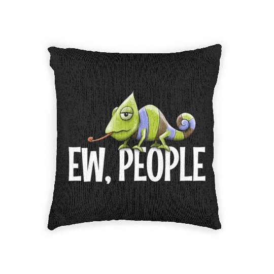 Ew People Grumpy Chameleon Lovers Sarcastic Joke Woven Pillows