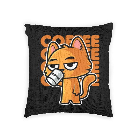 Funny Orange Cat And Coffee Cat Lover Design Woven Pillows