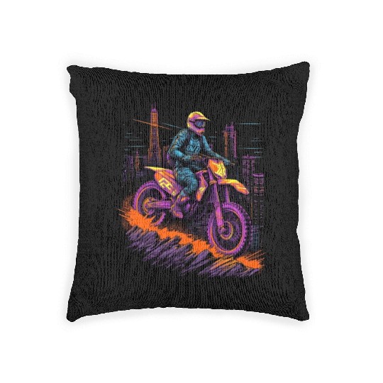 Dirt Bike Biking City Skyline Motocross Woven Pillows
