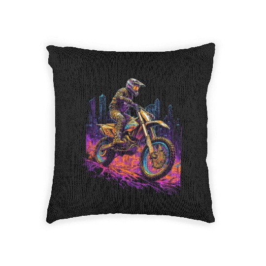 Dirt Bike Biking City Skyline Motocross Woven Pillows